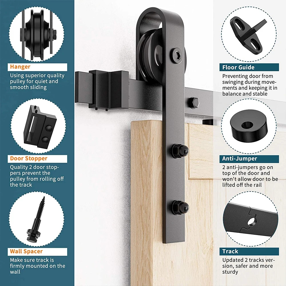 Imagem -05 - Deslizante Barn Porta Hardware Kit Mecanismo Antique Versão Atualizada Aço Carbono Fit 45 48 Portas do Interior do Painel 6.6ft