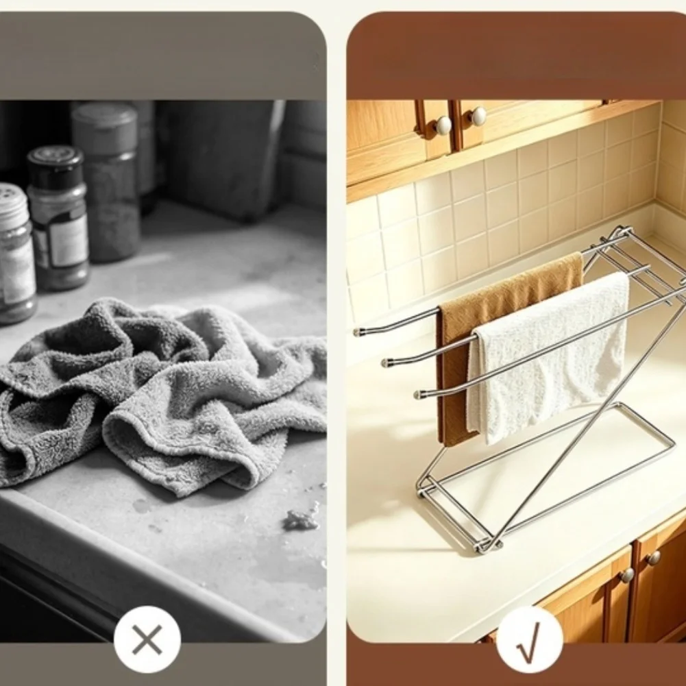 Foldable Stainless Steel Dishcloth Drying Rack for Kitchen Sponge Holder with Triangular Structure 26.5x21x23.8cm