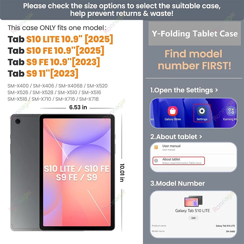 Smart Case for Galaxy Tab S11 2025 S10 Lite/S10 FE 10.9 Inch 5G SM-X736B/ SM-X730 for Samsung Tab S10 S9 Multi-Angle Funde Stand