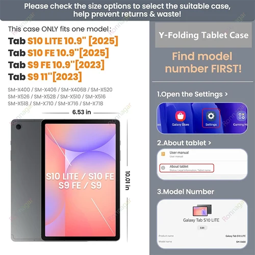 Imagen 2 del producto Funda inteligente para Galaxy Tab S11 2025 S10 Lite/S10 FE 10,9 pulgadas 5G SM-X736B/SM-X730 para Samsung Tab S10 S9 soporte de fondo multiángulo