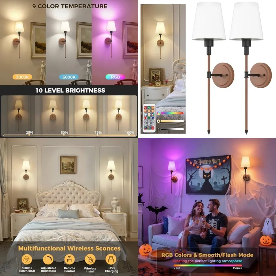 

Battery Operated Wall Sconce Set of 2, Wireless Wall Light Easy to stall, 7 Color Rechargeable Wall Sconces, Sconce Wall Decor