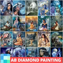 AB Drill Diamond Painting Wolf Cross Stitch Diamond Mosaic Animals Picture Rhinestones Girl Embroidery Handmade Art Home Decor