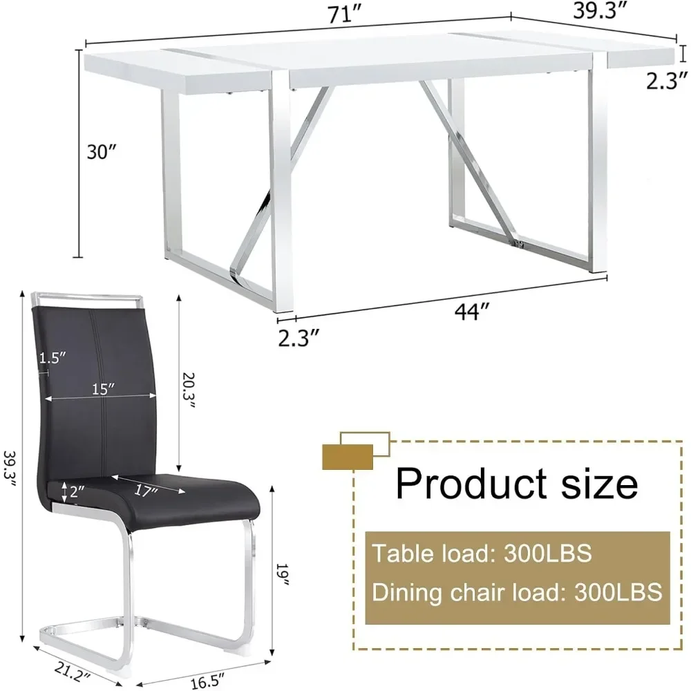 4 metal frame chairs+1 white rectangular dining table set, size 55 x 55 x 29.2, strong load-bearing capacity