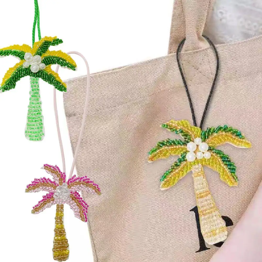 

3D Rhinestone Beaded Hanging Rope Patch Handmade Coconut Tree Bird Elephant Starfish Shape Beaded Sewing Pendant Patch Keychain