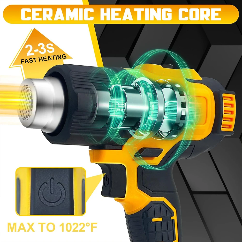 Pistola de calor inalámbrica Pistola de aire caliente para Makita Dewalt 18V 572 ℉ -1022 ℉   Soplador térmico de soldadura con pistola termorretráctil de temperatura ajustable