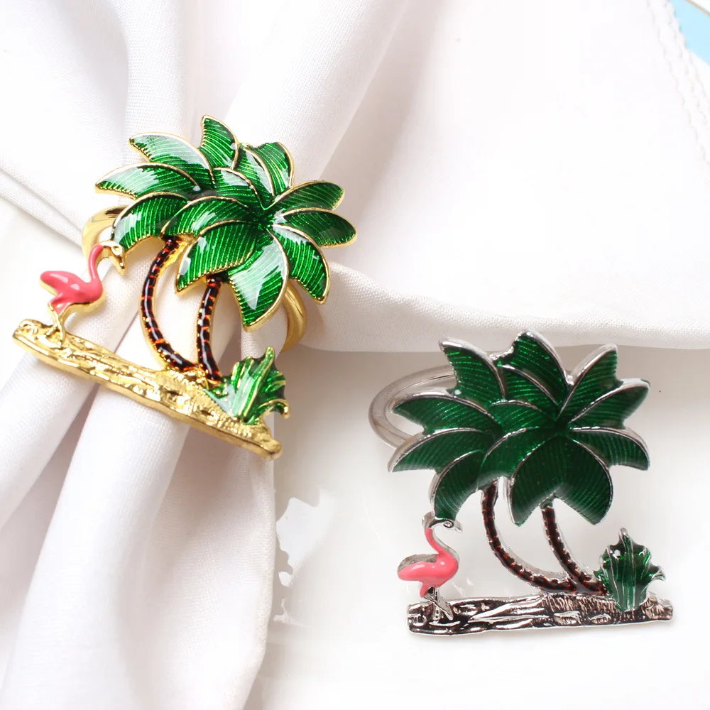 10pcs/lot New green oil coconut tree napkin ring metal napkin buckle wedding hotel restaurant decoration mouth cloth ring