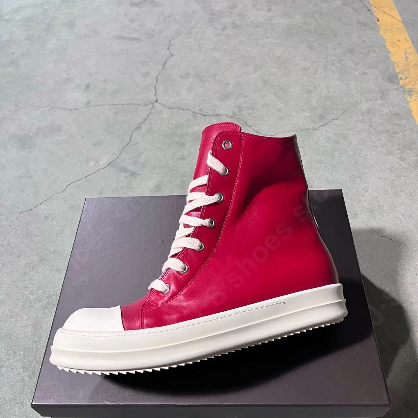 Ricks Men Shoe Women High Top Shoes Red Leather Sneaker Boots Casual Shoes Retro Shoes Owens Zipper Lace Up Shoes Flat Sneakers