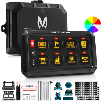 Mictuning RGB 스위치 패널, 8 갱 다기능 토글, 순간 스트로브 펄스 스위치 포드, 백라이트 오프, 트럭 ATV UTV용