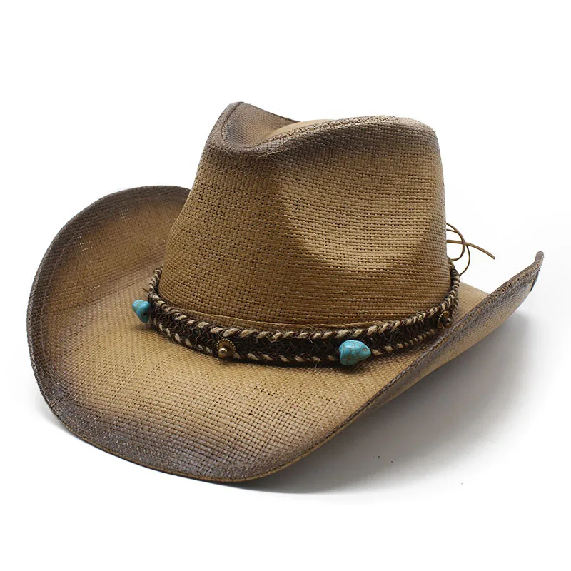 Spray Paint Big Brim Straw Hat Handmade Western Cowboy Hat Sunlight Blocker For Summer Hat Rolled Brim Beach Hat