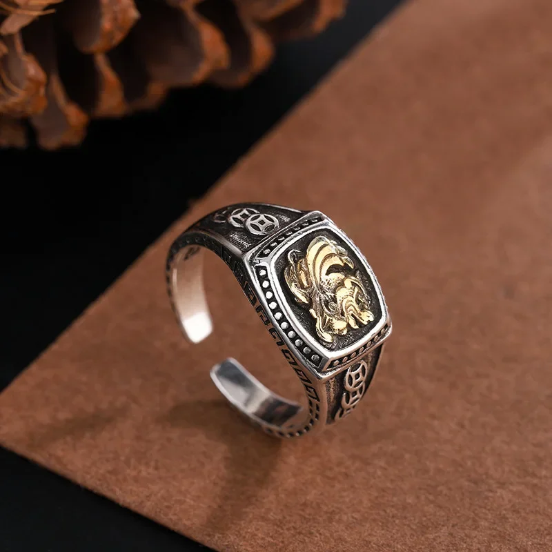 Copper coin Pixiu ring fashionable temperament personality trendy ladies cool style open ring