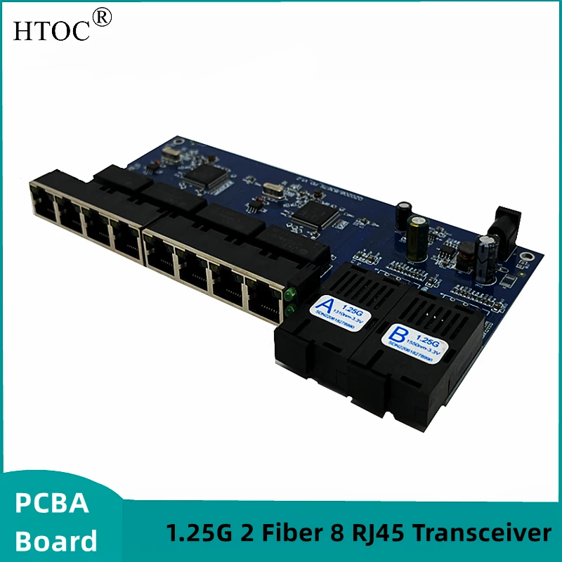 

HTOC 1.25G Fiber Optical PCB Board Converter 8 RJ45 UTP and 2 SC Single Mode Fiber Port 10/100/1000M Gigabit Ethernet Switch