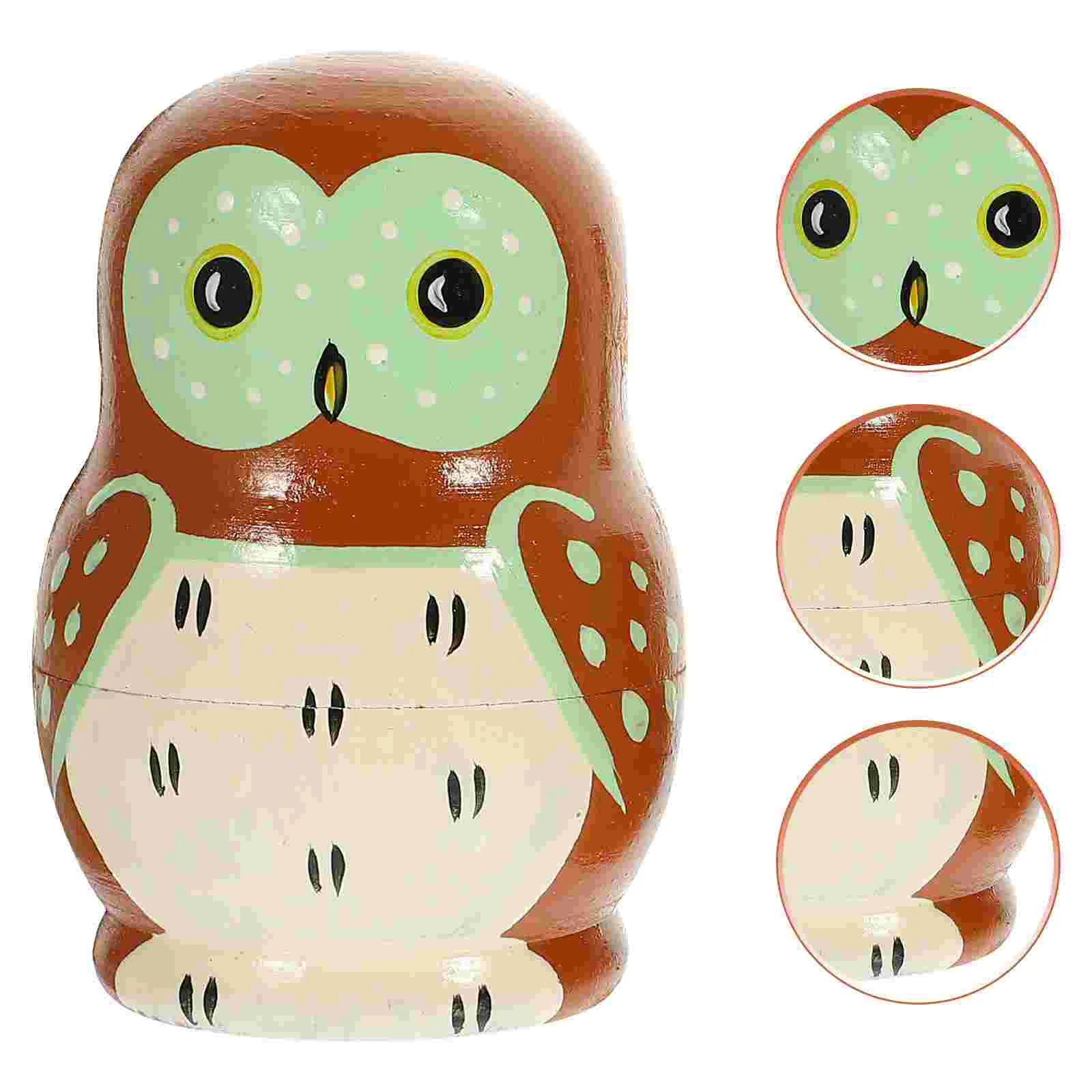 

Wooden Owl Toys 5 Layers Stacking Dolls Lovely Cartoon Dolls for Kids Russian Nesting Matryoshka Safe Paint Non