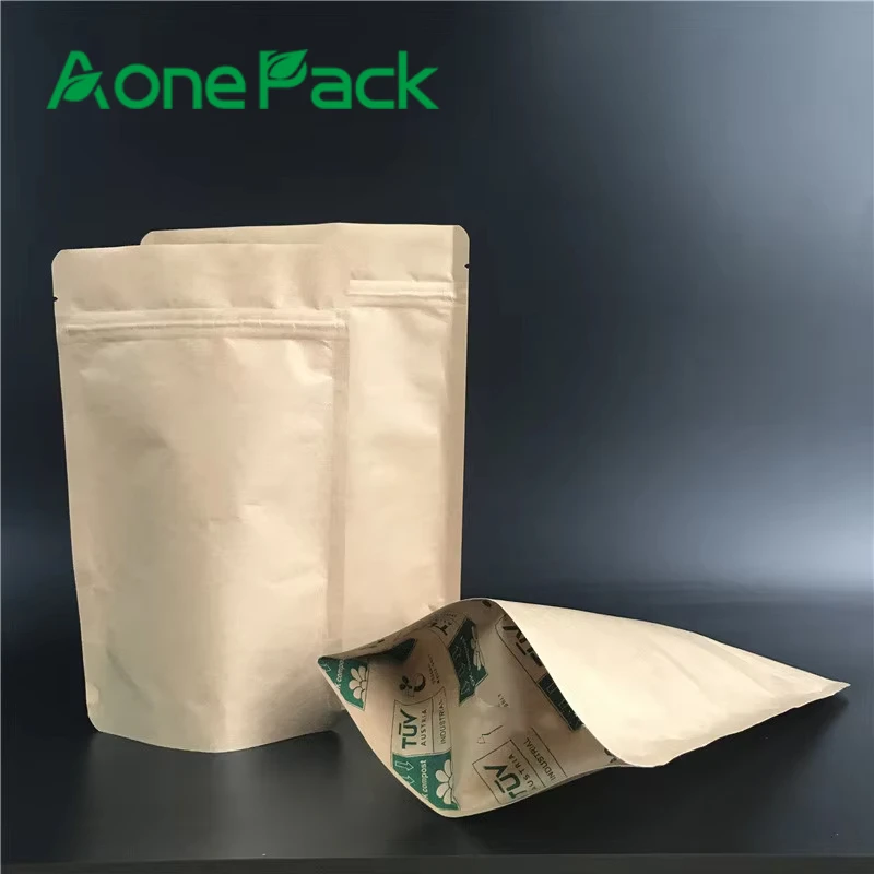 50pcs Compostable Stand Up Pouch 28g Coffee Spice Food Storage Bags Whey Protein Powder Customizable Printing Zipper Pouch