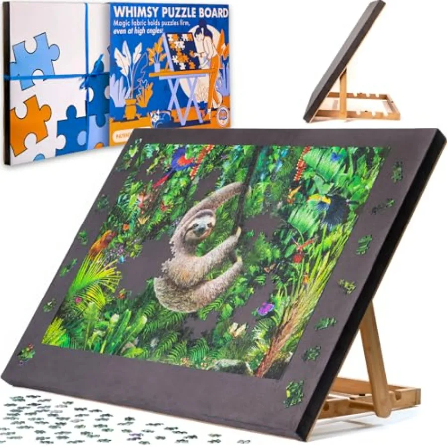 

Jigsaw Puzzle Board for Adults 34.2 x 25, Fabric with Back Support Tilting Easel, Non-Slip Surface, Grey, Patent-Pending Grippy