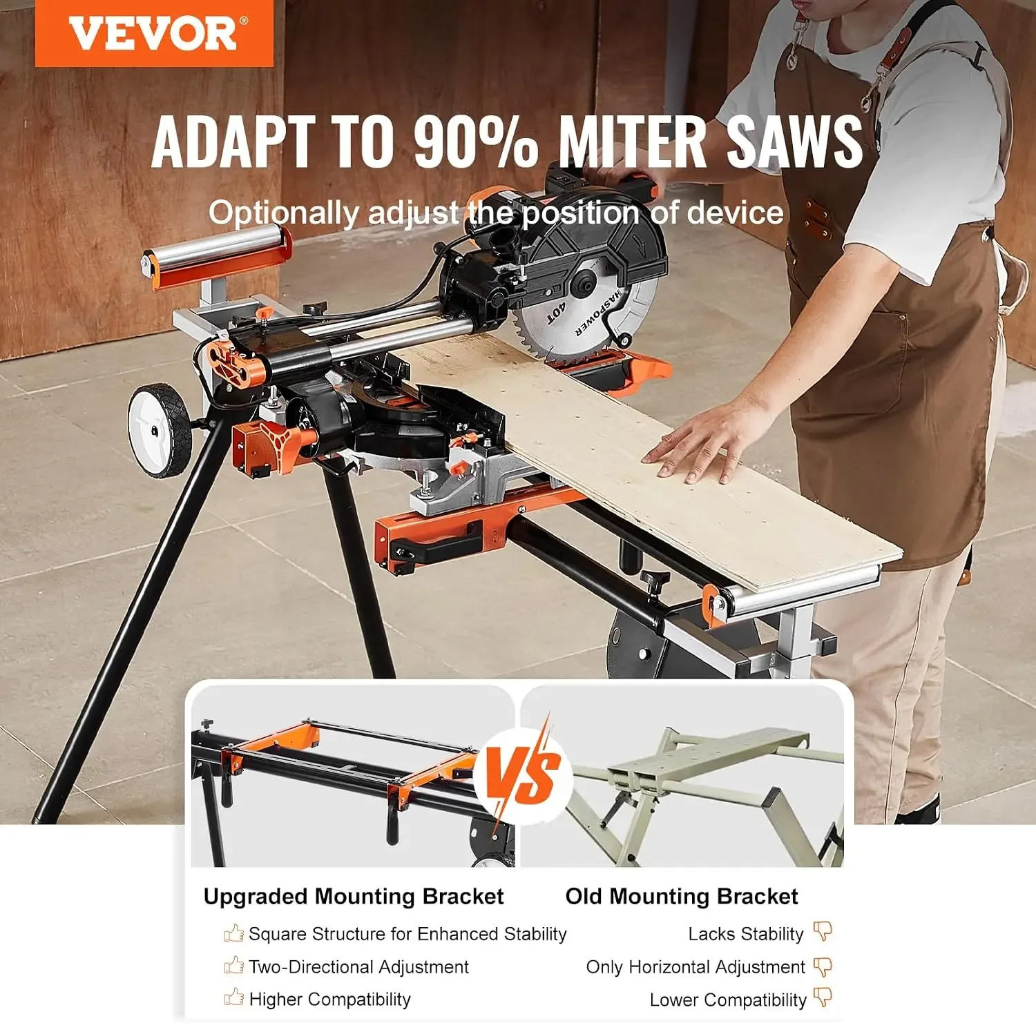 Miter Saw Stand, 93in Collapsible Miter Saw Stand with Integral Mounting Bracket Clamp, Height and Length Adjustable, 500lbs Loa