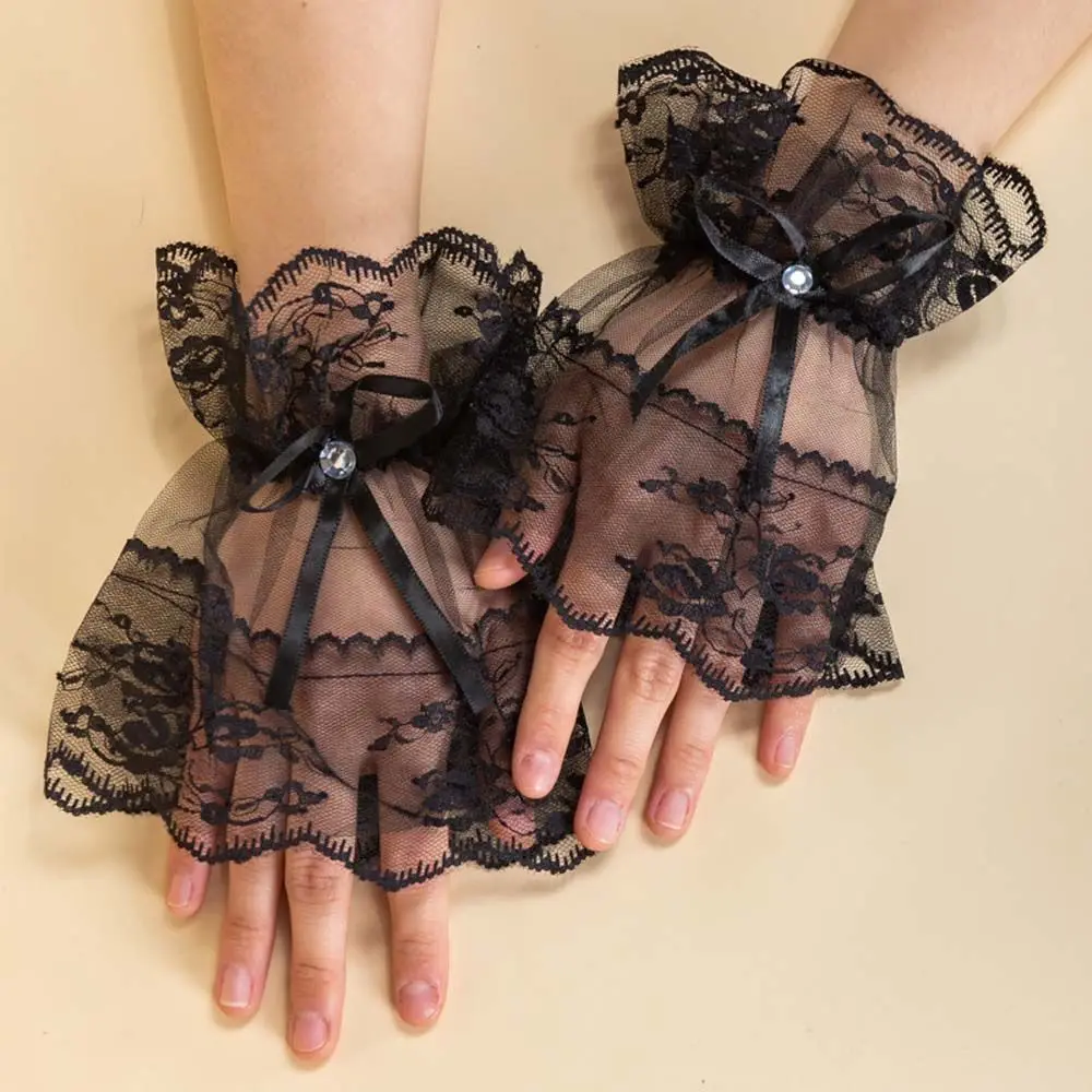 

Sweet For Women Bow Cosplay Wrist Dress up Lolita Sleeves Mesh Lolita Gloves Women Gloves Hand Wrist Cuffs Lace Hand Sleeves