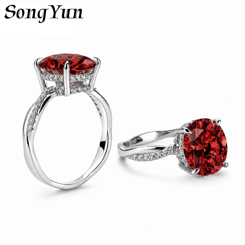 SONGYUN Moissanite Diamond Jewelry Women S925 Sterling Silver Colorful Moissanite Ring Four Prong 5 Carat Twisted Band Ladies