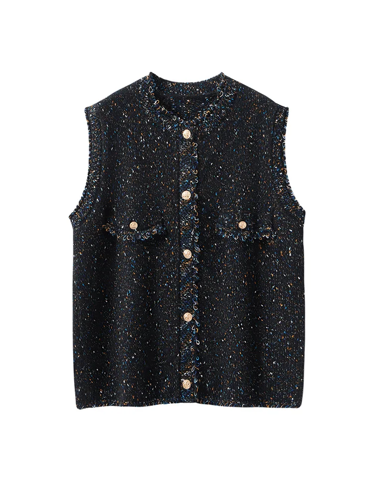 Colete sem mangas de feijão colorido pesado feminino outono inverno o pescoço 100% cashmere cardigan camisola quente macio casual topos