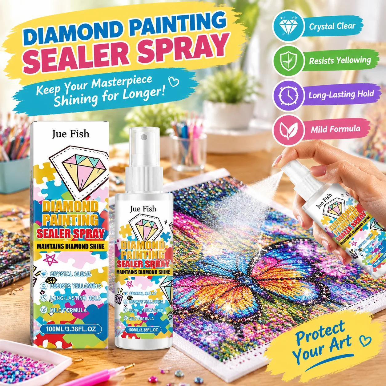 100ml Diamond Painting Sealer Spray Quick-drying Craft Protector Clear Finish Diamond Art Sealer for DIY Artwork Protection