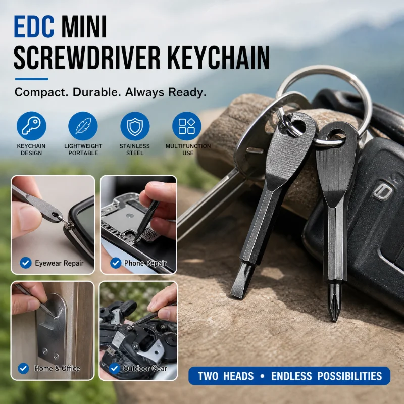 Portable Phillips Slotted Screwdriver Set Key Ring Keychain Mini Pocket Keyring Cross Screw Driver Repair Tool Gadget EDC Small
