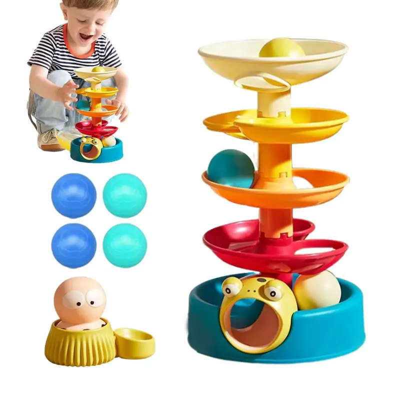 Kids Ball Drop Toy 5-Layer Spin Swirl Ball Ramp Activity Play Toy Drop and Go Ball Ramp Toy Set Spin Swirl Ball Ramp Activity