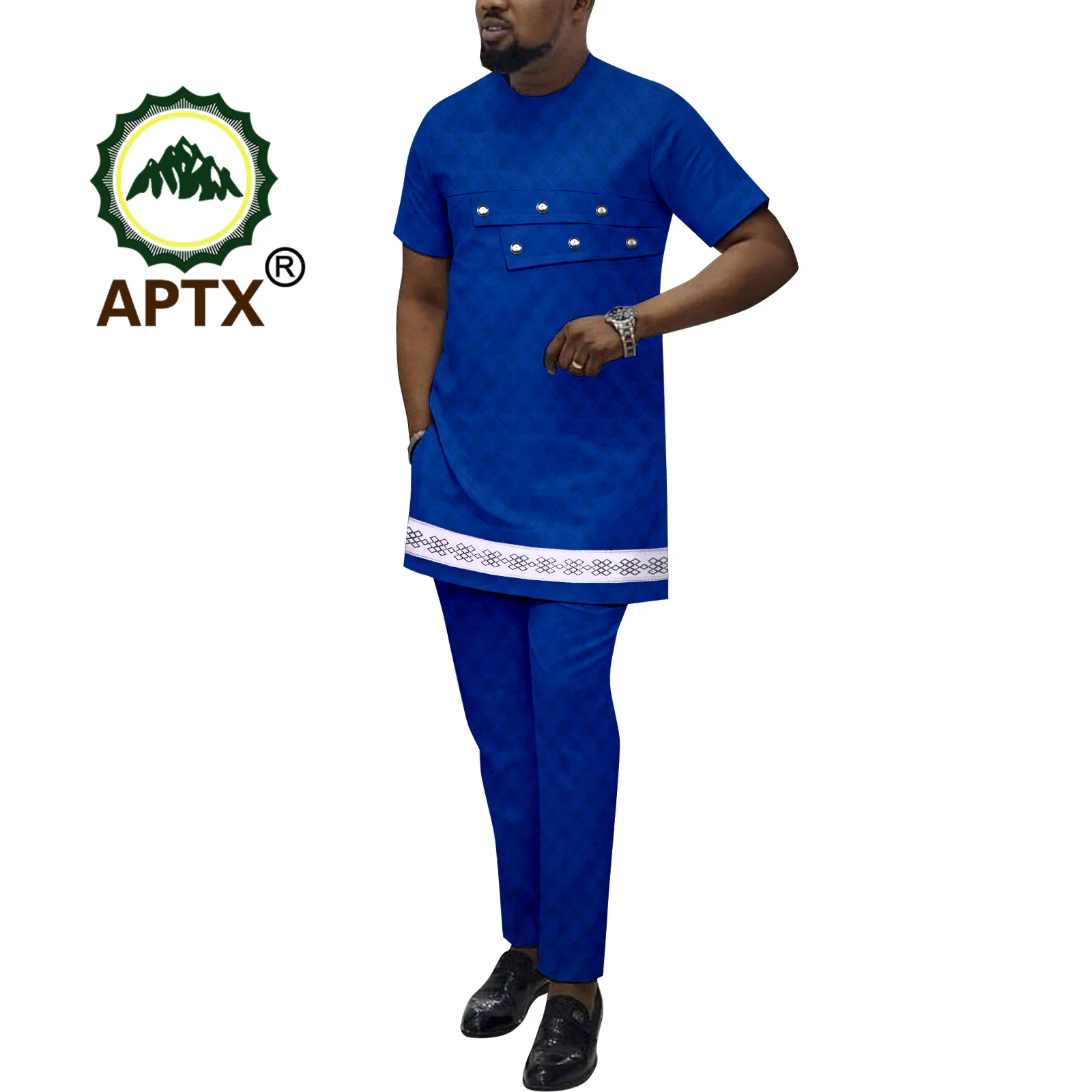 New African Man Outfit Set Design Suits Short Sleeve Shirt Pants 2 Piece Set Bazin Riche Attire Wedding Church Occasion 2416012