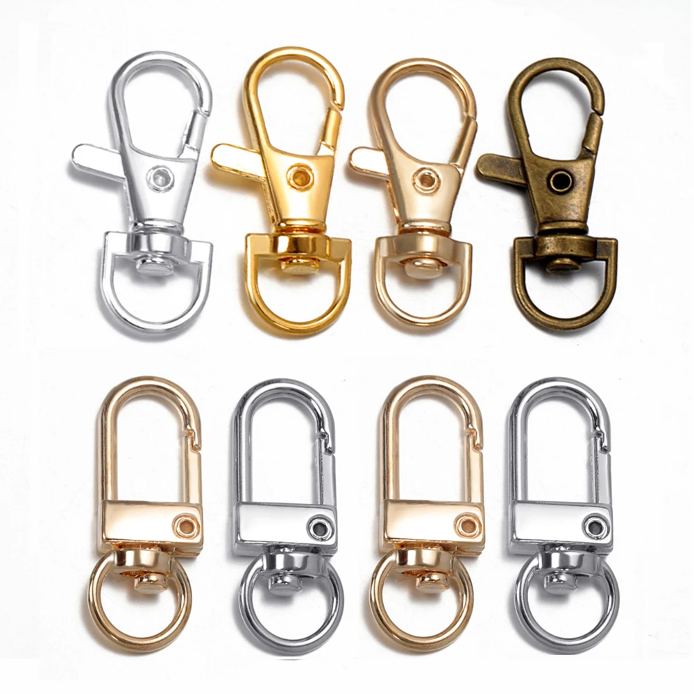 5/10pcs Swivel Connector Carabiner Gold Silver Plated Lobster Clasp Hooks Split Key Ring Handcrafts Clasp for DIY Jewelry Making