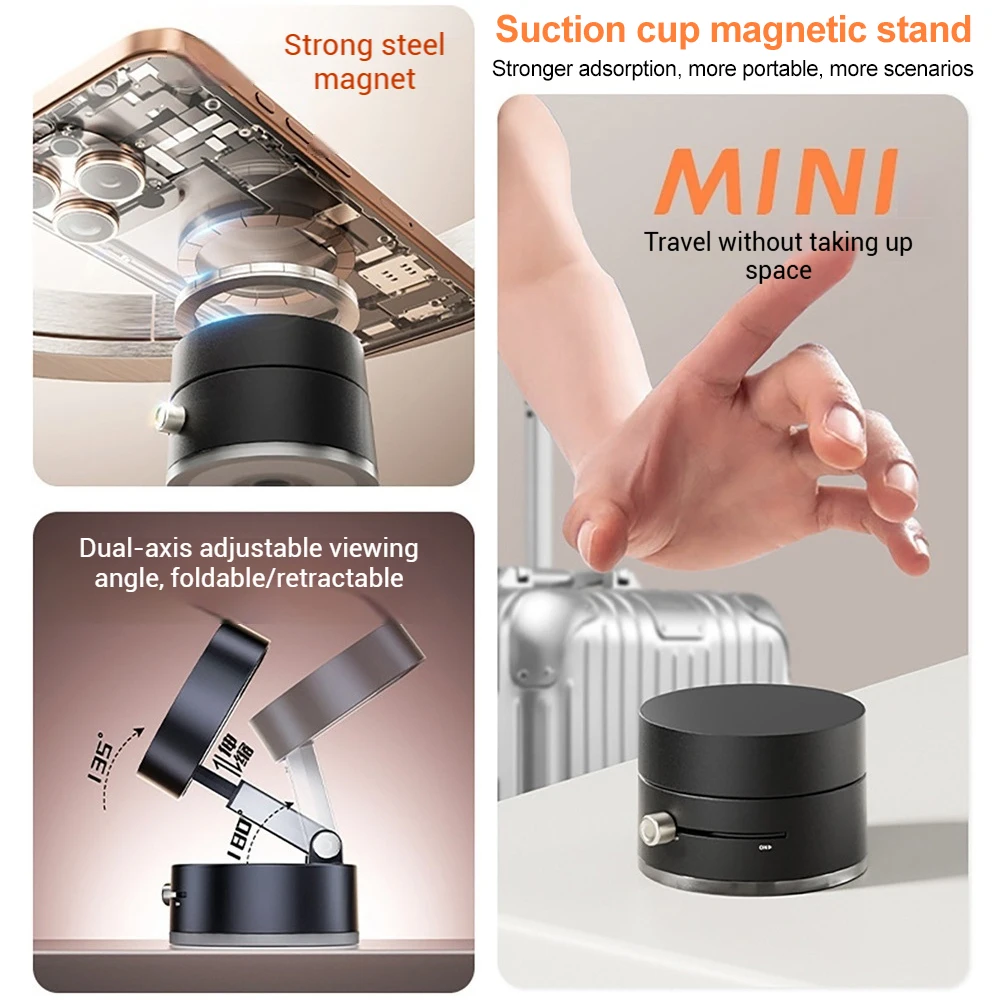 Składany stojak obrotowy z przyssawką magnetyczną próżniową 360 °   Obrotowy uniwersalny stojak obrotowy na próżnię Wielofunkcyjny uchwyt samochodowy na telefon