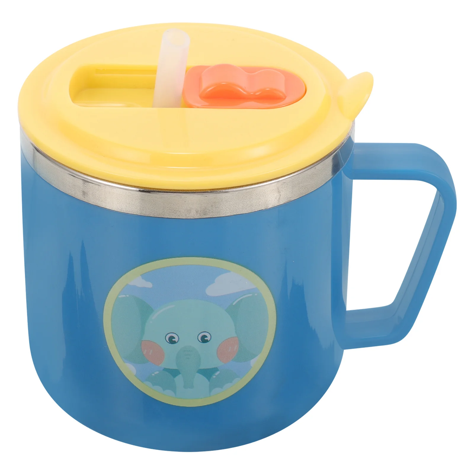 

Cartoon Straw Cup Baby Use Double-Layer Stainless Steel Mug Adorable Elephant Design Toddler Drinking Cup Leakproof Insulated