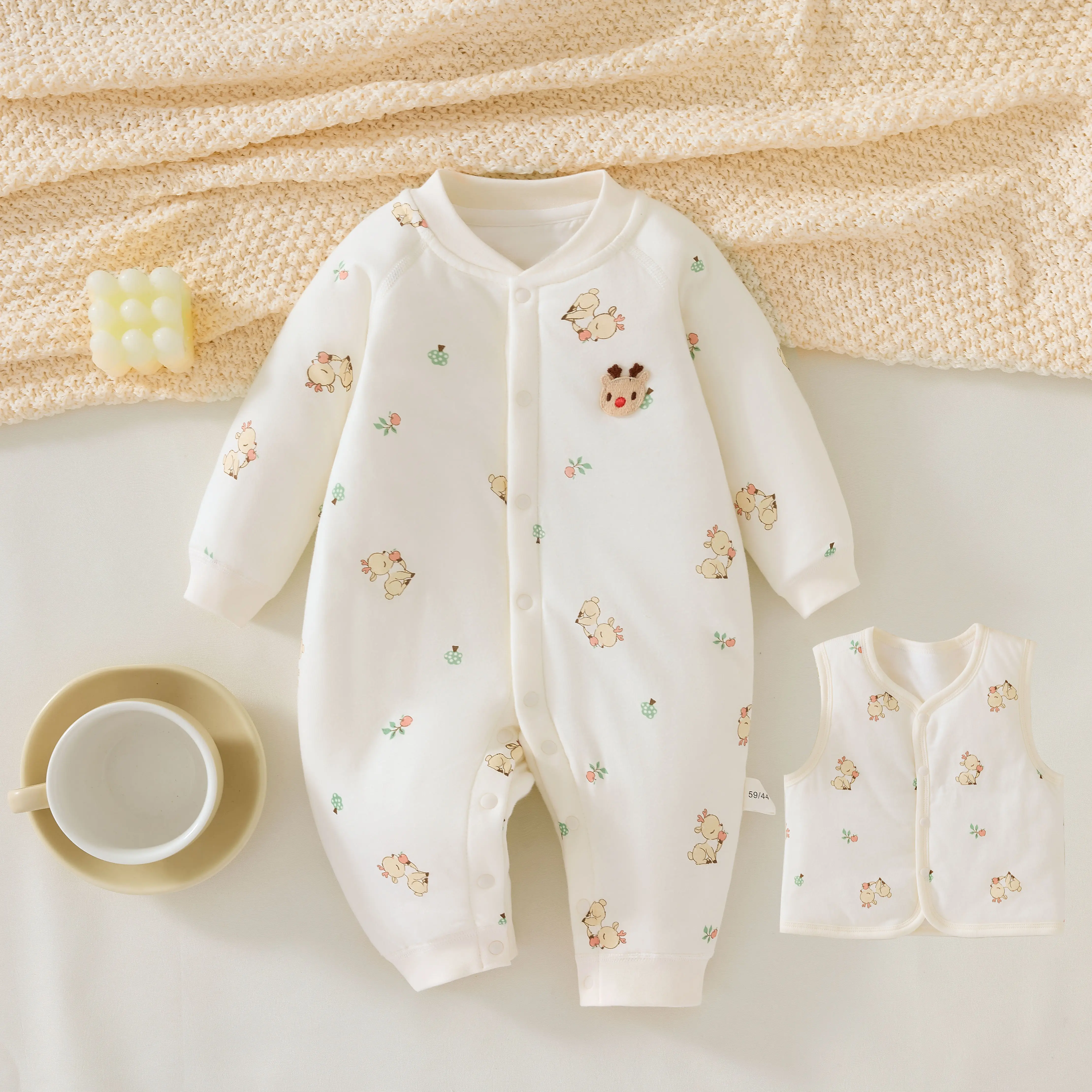 

Осенне-зимний комплект: мягкий комбинезон на хлопковой подкладке (40 г) + жилетка для младенцев, дышащий наряд для ползающих малышей