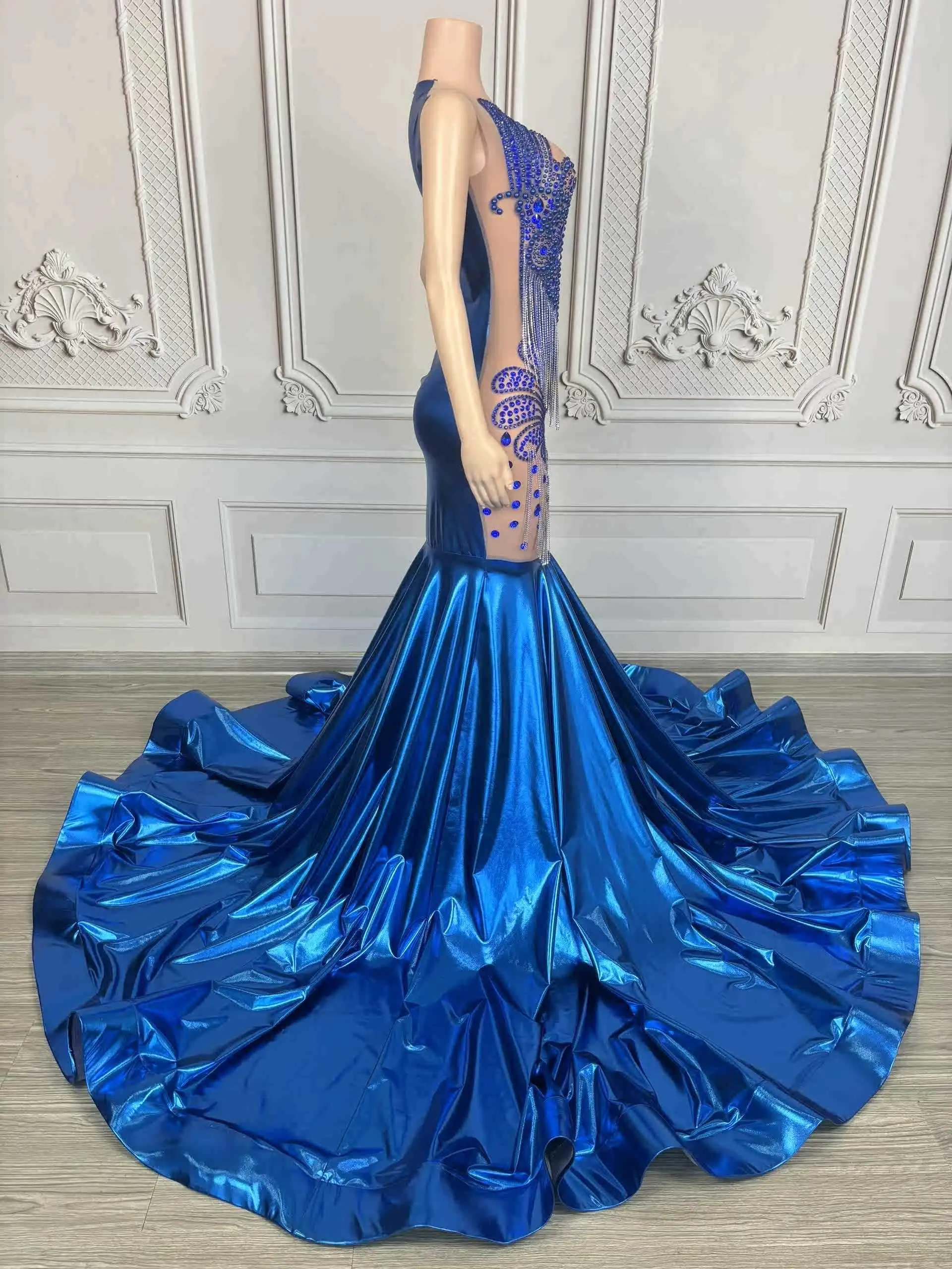 Vestidos de Noche brillantes con diamantes de imitación para mujer, traje de pasarela para celebrar, vestidos de fiesta, disfraz de actuación de Jazz en escenario XS10078