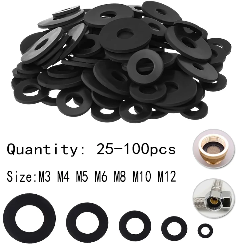Schwarzes Gummi-Kunststoff-Unterlegscheiben-Abstandsringe-Set, M3 M4 M5 M6 M8 M10 M12 Isolierdichtung für Schraube, Bolzen, Mutter, DIY-Sortiment