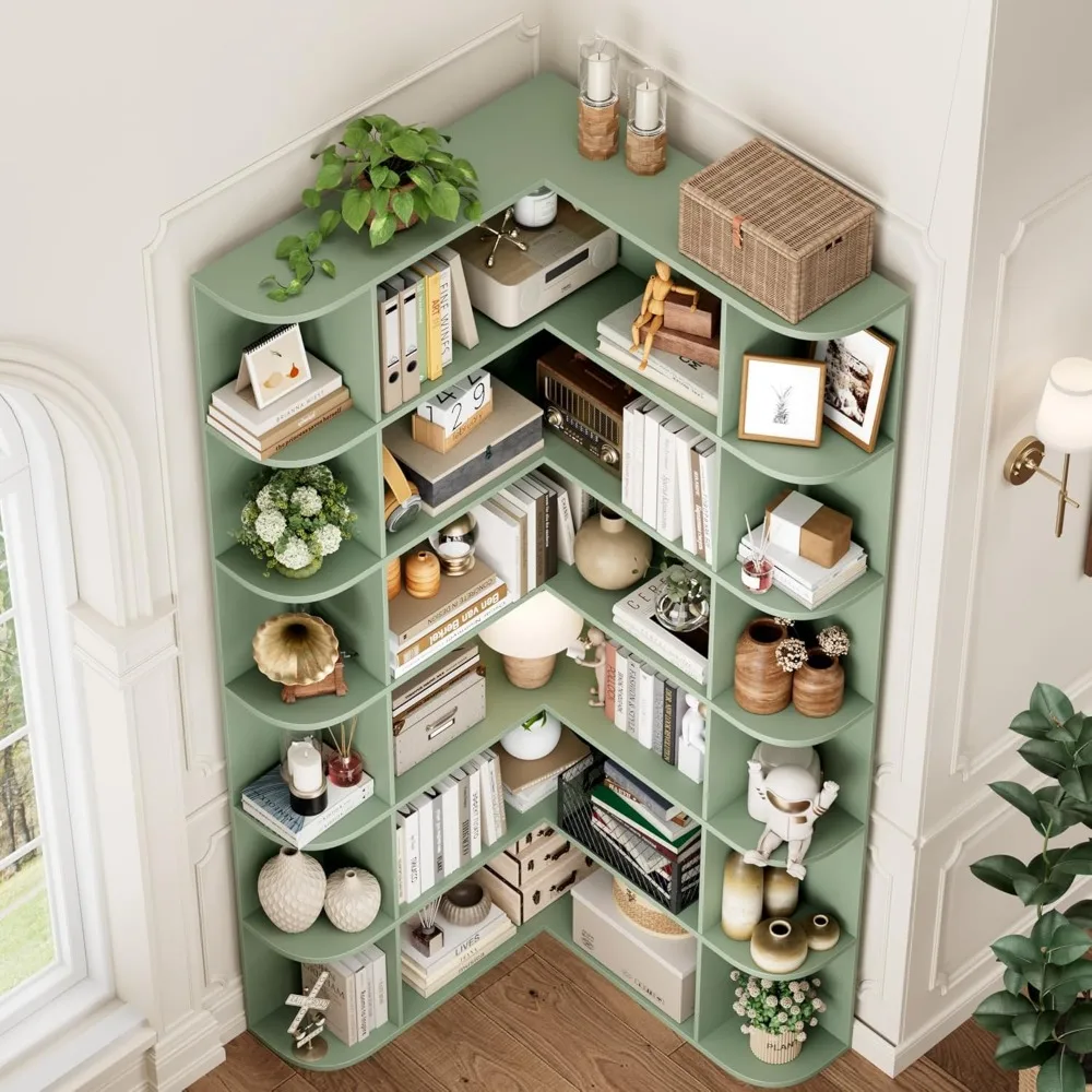 6-Tier Tall Corner Bookshelf with Open Storage, Wooden 74 High Bookcase for Home Organization and Storage Solutions image 4
