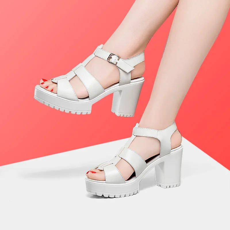 Small Size 32-43 Fashion Thick Bottom Platform Sandals Summer 2024 Block High Heels Gladiator Sandals Women Shoes Model Office