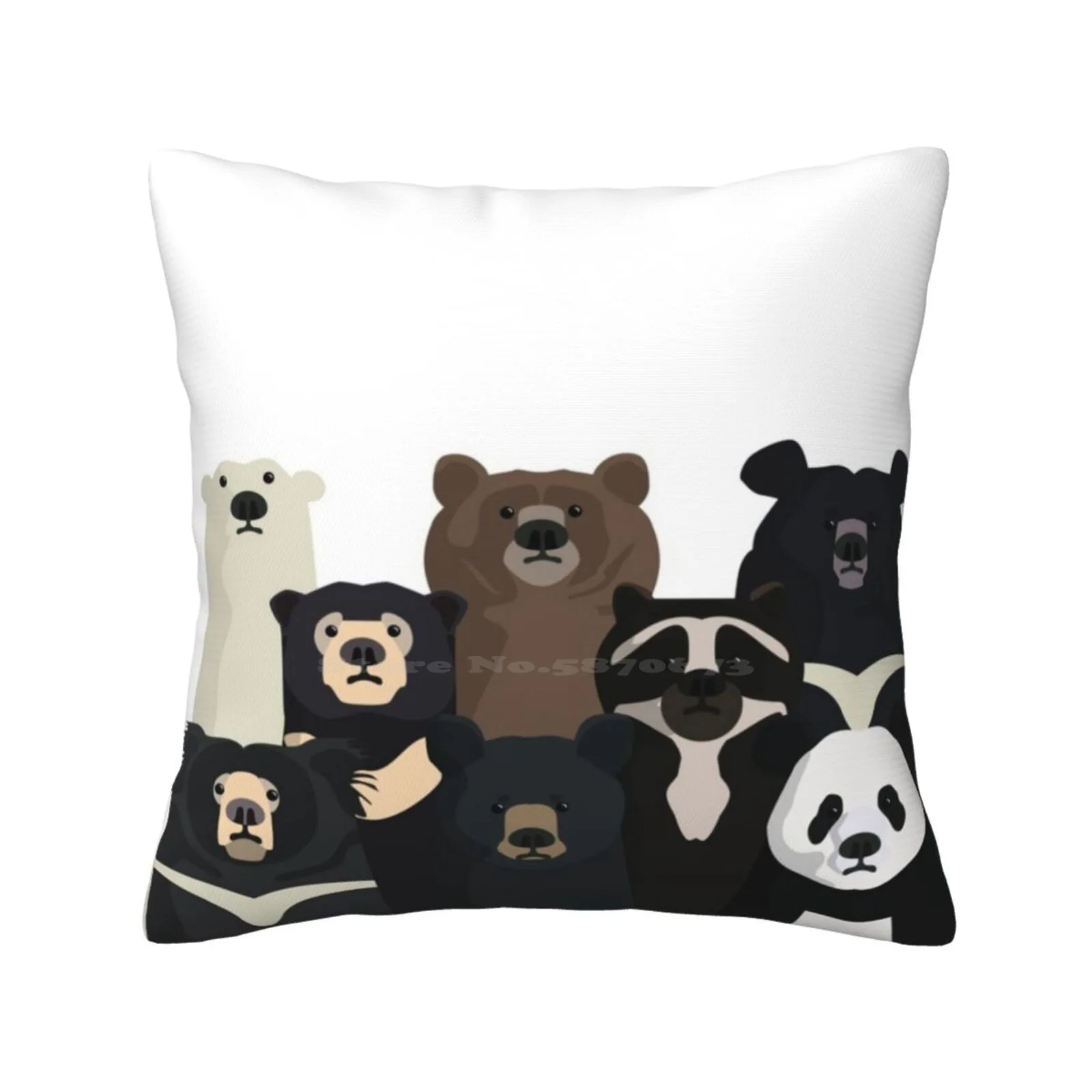 Bears Of The World Pillow Cover Hug Pillowcase Polar Bear Panda Grizzly Brown Bear Sun Bear Black Bear Spectacled Bear Wildlife