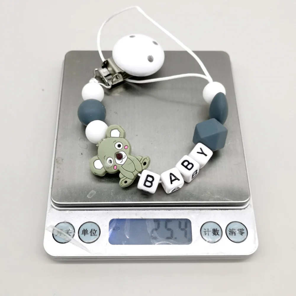 Custom Free personalized Name baby pacifier holder chain Handmade silicone koala safe teether Newborn Chew Gift