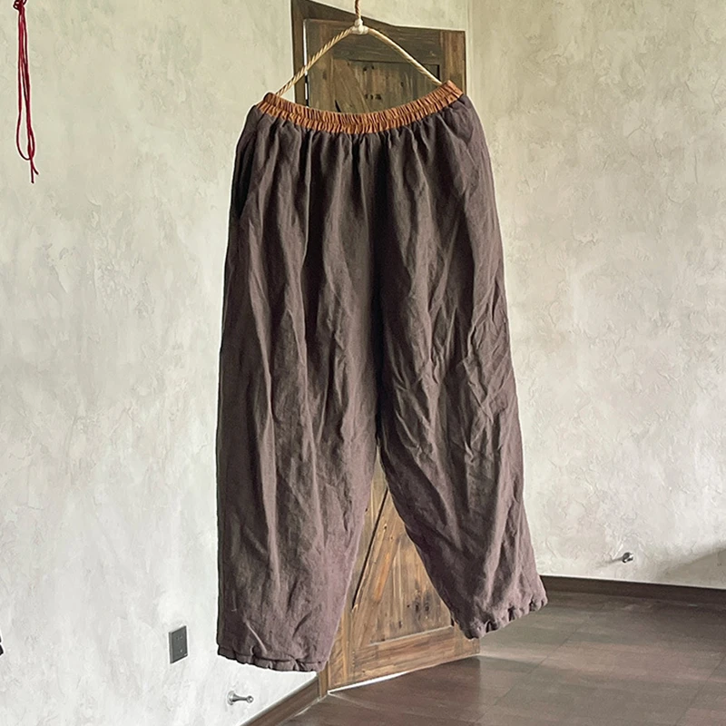 Women Cotton Linen Casual Pants New 2025 Spring Vintage Style Plain Color Loose Comfortable Female Thick Harem Pants M921