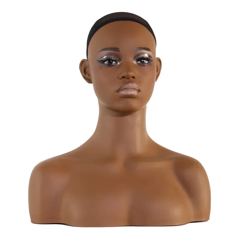 Realistic Afro Female Mannequin Dummy Head Bust Realistic Manikin Doll Heads with Shoulders for Wigs Hats Jewelry Display