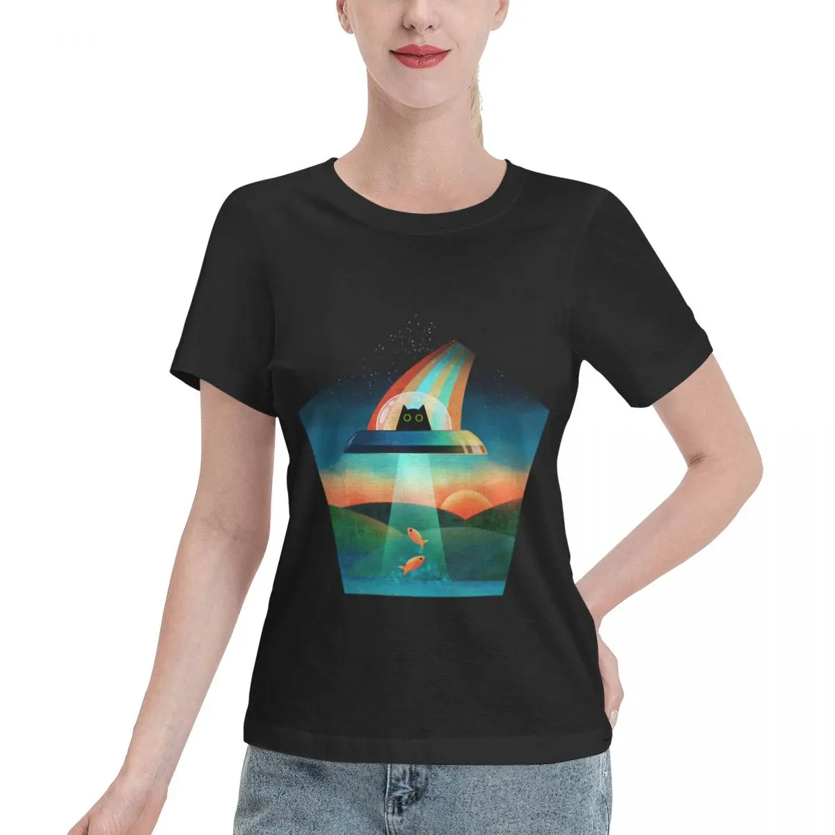 Gran oferta, camiseta The Purrfect Alien para mujer, camiseta Preppy para mujer