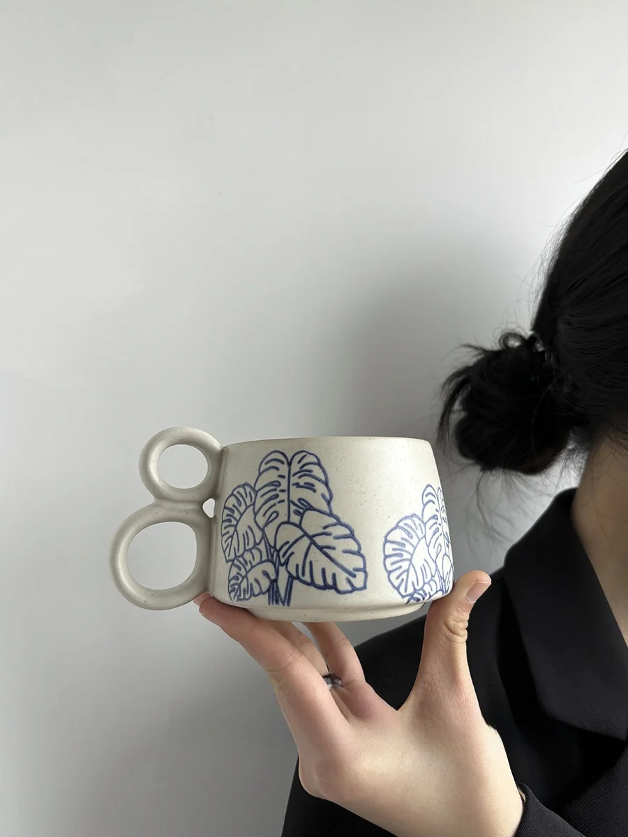 Minimalist Creative Ceramic Coffee Mugs Couple Mugs Simple Design Double Ear Handles No Lid Included Affordable Price Range