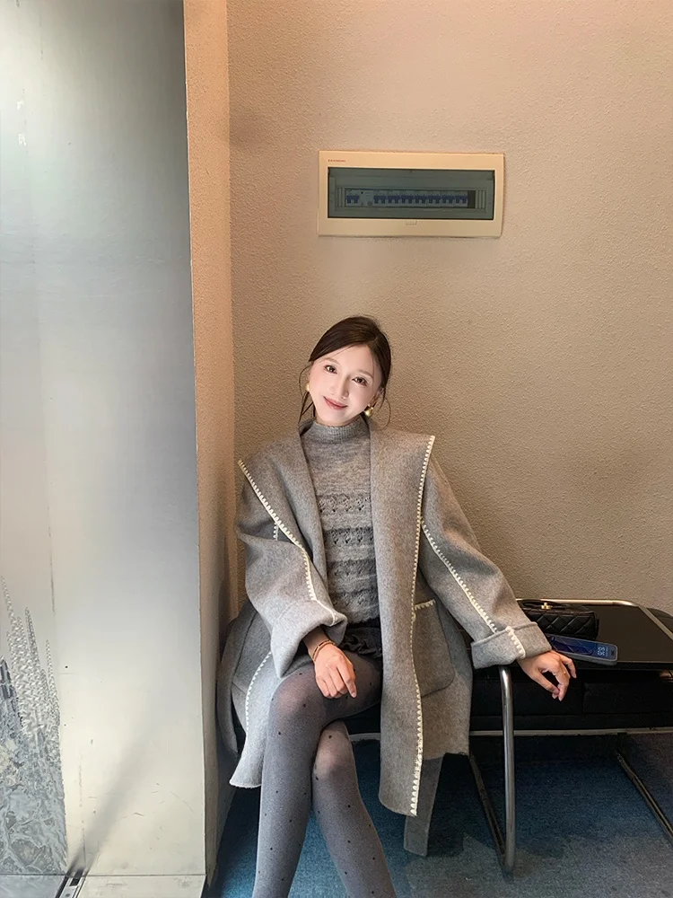 

Tina Fairy Hollow Weaving Method Set up Long Sve вязаный свитер средней длины, женский простой осенний свитер