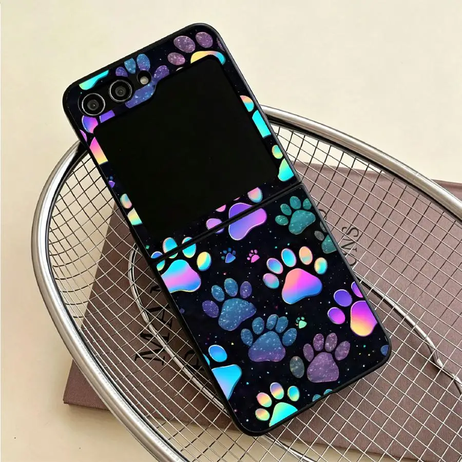 Colorful Paw Prints Back Phone Cover Funda Case for Samsung Galaxy Flip7 FE Flip6 Flip4 Z Flip 7 6 5 4 3 Flip5 Flip3