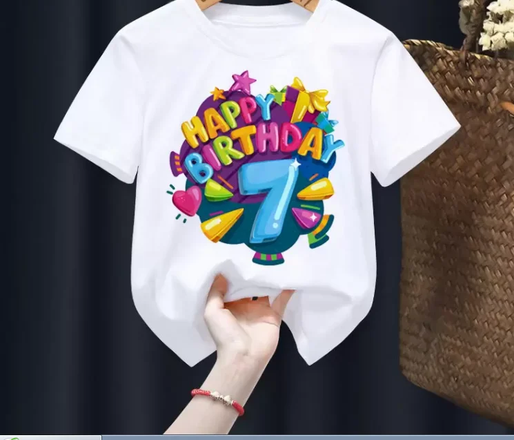 T-shirt branca com impressão de feliz aniversário para meninos e meninas, harajuku roupas engraçadas, para crianças de 2 a 9 anos de idade