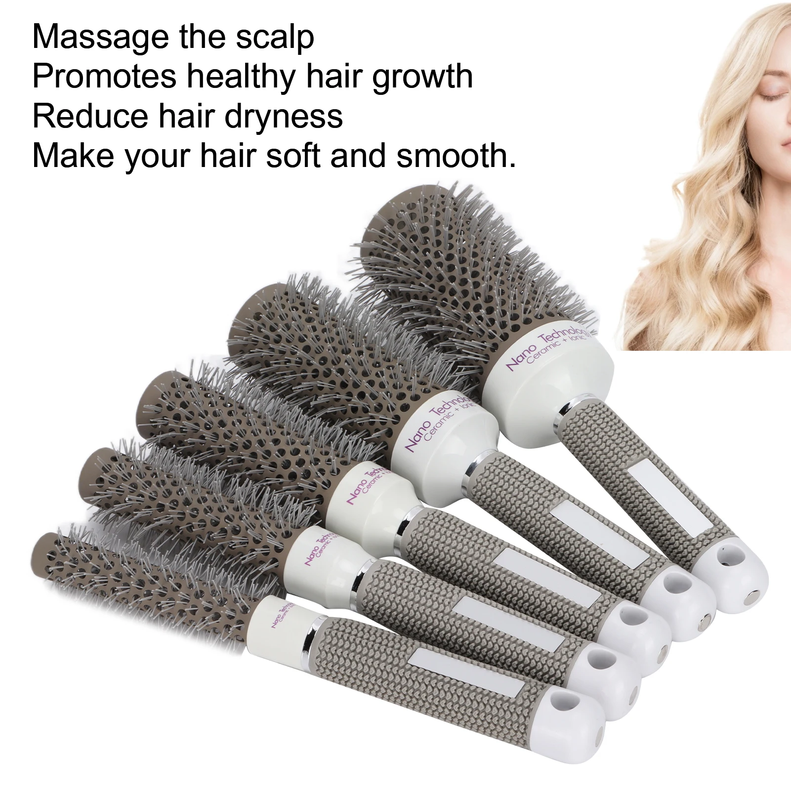 5pcs Round Brush Set Heat Conduction Hairbrush Comb Hairdressing Tools Set For Blow Drying Curling Round Brush For Blow Drying