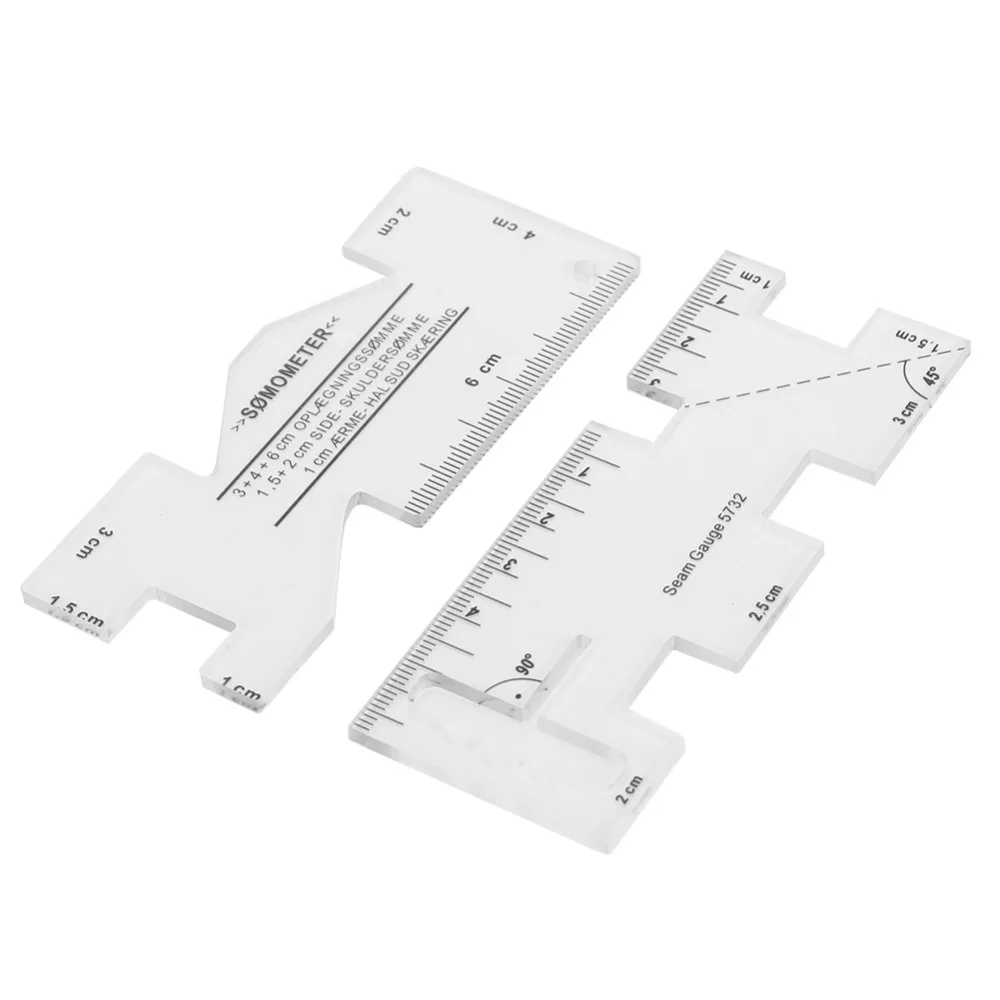 2pcs Clearly Visible Scales Patchwork Ruler Draw Stitch Marks Plastic Mini Sewing Ruler Measuring Gauge For Sewing Machine