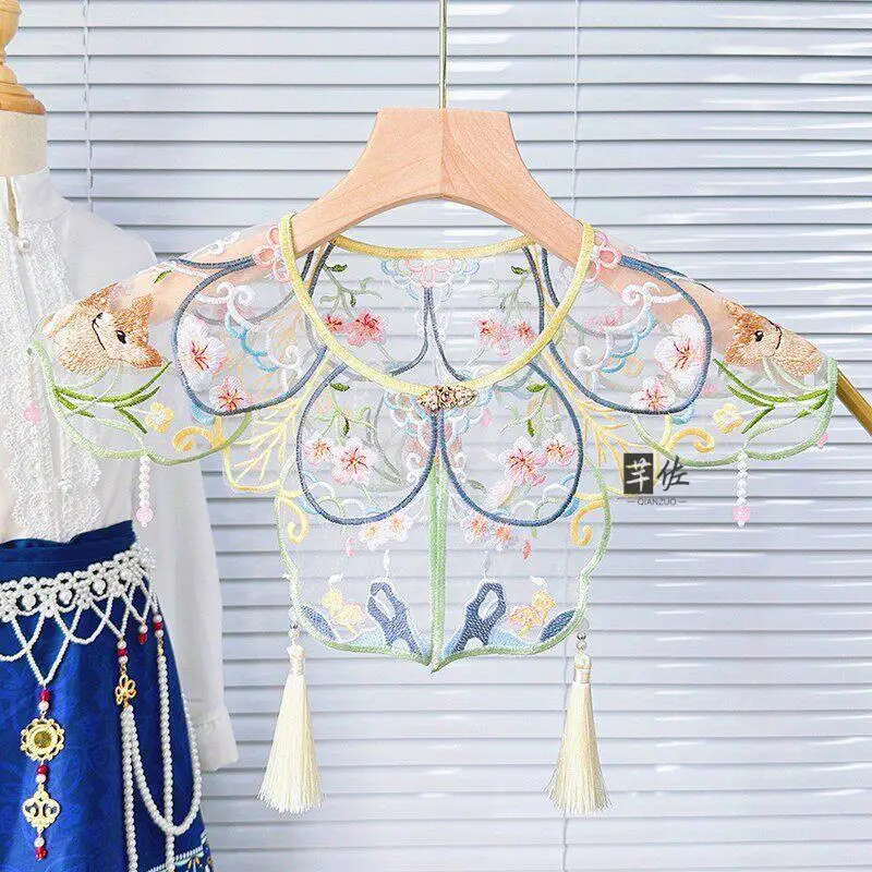 Yellow Embroidered  Graduation Gown New Chinese Style Tassel Pendant Hanfu Fake Collar Shawl Fashionable Accessory