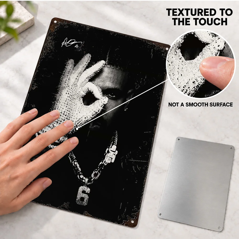 Drake Portrait With Iconic Glove Printed Poster Customized Aluminum Metal Sign Monochrome Photography Wall Art For Living Room