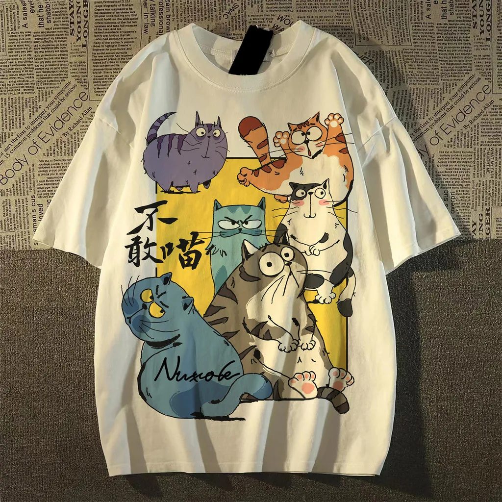 Summer Cartoon Tiger Print Short Sleeve T-shirt Harajuku Retro Style Men's and Women's Loose Collar Top