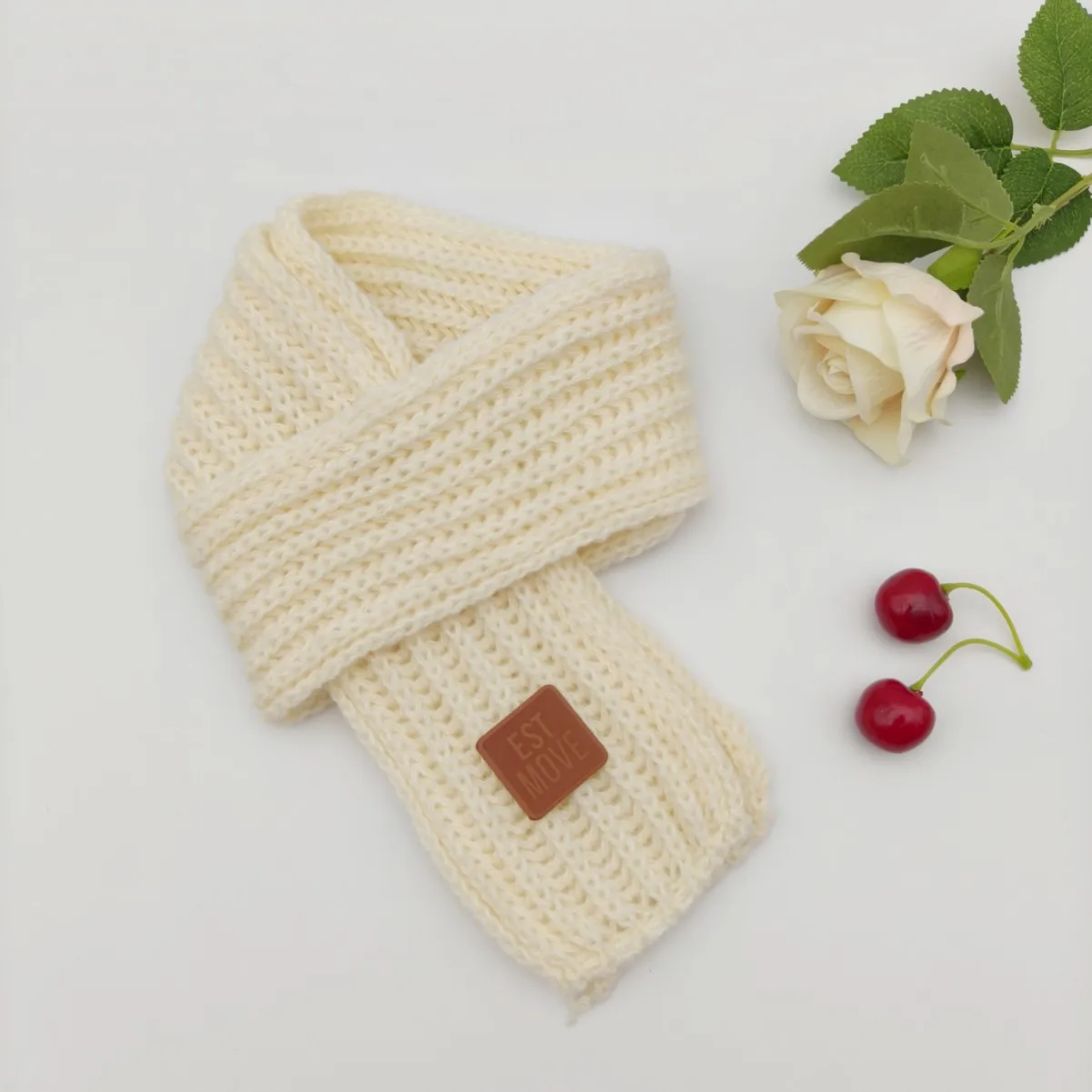 Winter Warm Thick Knitted Scarf for Boys Girls, Children's Neck Protection Windproof Solid Color Leather Label Men Women Scarf