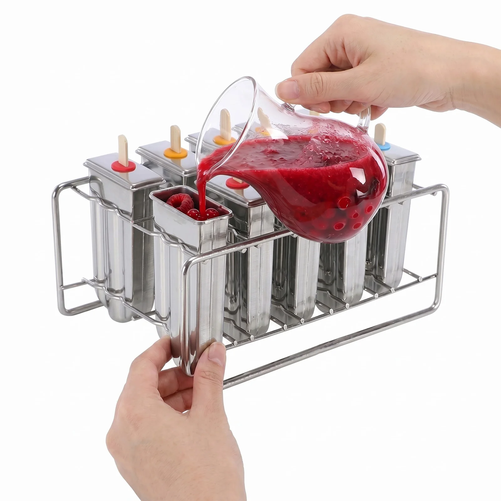 10PCS Stainless Steel Popsicle Molds and Rack with 100 Sticks 20 Bags 1 Cleaning Brush Ice Cream Popsicle Molds for Kids